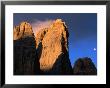 Moon Above Tre Cimo Di Lavaredo At Dawn, Dolomiti Di Sesto Natural Park, Trentino-Alto-Adige, Italy by Grant Dixon Limited Edition Print