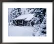 Snow Covered Log Cabin In Woods by Mick Roessler Limited Edition Pricing Art Print