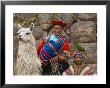 Woman With Llama, Boy, And Parrot, Sacsayhuaman Inca Ruins, Cusco, Peru by Dennis Kirkland Limited Edition Print