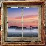 Farmyard Sunrise Viewed Through Old Window Frame by Images Monsoon Limited Edition Print