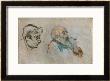 Double Portraits Of Gauguin (Left) And Pissarro (Right), Ink On Paper by Camille Pissarro Limited Edition Print