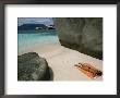 Woman Sunbathing On Beach Beween Rocks, Coco Island, Praslin, Seychelles, Indian Ocean, Africa by Bruno Barbier Limited Edition Print