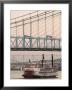 Riverboat On Ohio River And, Roebling Suspension Bridge, Cincinnati, Ohio, Usa by Walter Bibikow Limited Edition Print