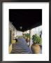 Tourist On Terrace With Striped Cobblestone Floor And Planters, Portugal by John & Lisa Merrill Limited Edition Print