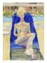 Watercolor Painting Of A Woman Lounging On Outdoors On A Beach Chair by Images Monsoon Limited Edition Pricing Art Print