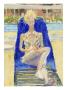 Watercolor Painting Of A Woman Lounging On Outdoors On A Beach Chair by Images Monsoon Limited Edition Print