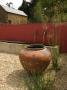 Gravel Courtyard In June With Large Terracotta Container, Red Wall, Water Spouts And Trough by Clive Nichols Limited Edition Print