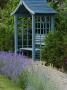 Gravel Path Beside Lawn With Blue Wooden Summerhouse, Designer: Clare Matthews by Clive Nichols Limited Edition Print