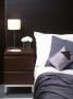 Hotel Chic, Modern Bedroom Detail With Pillows, Dark Timber And Bedside Lamp by Richard Powers Limited Edition Print