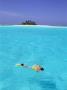 Woman Snorkelling At Sea Surface,Cocos Keeling Island In Background, Indian Ocean, Australia by Jurgen Freund Limited Edition Pricing Art Print