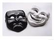 Black And White Image Of Ceramic Theater Masks by Howard Sokol Limited Edition Print