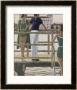 Women On A Jetty Wear Green Bathing Costumes With Black And White Trim by Pierre Mourgue Limited Edition Print