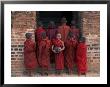 Young Monks In Red Robes With Alms Woks, Myanmar by Keren Su Limited Edition Print
