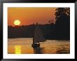 Gaff-Rigged Catboat Sails Along The Shoreline At Sunset by Skip Brown Limited Edition Print