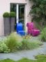 Grey Slate Path, Patio With Pink And Blue Modern Chairs And Planted Containers, Charlotte Sanderson by Clive Nichols Limited Edition Print