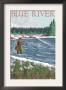 Blue River, Colorado - Fisherman Wading, C.2008 by Lantern Press Limited Edition Print
