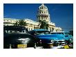 Classic American Taxi Cars Parked In Front Of National Capital Building, Havana, Cuba by Martin Lladã³ Limited Edition Print