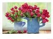 Pink Parrot Tulipa In Blue Vases With Handles, February by Lynne Brotchie Limited Edition Print