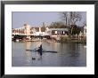 Man Rowing On River Thames Near Rowing Club, Marlow Suspension Bridge In Back, Marlow, England by David Hughes Limited Edition Print