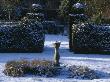 The Walled Garden Covered With Snow, Eastleach House, Gloucestershire - Sundial And Yew Hedging by Clive Nichols Limited Edition Print