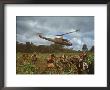 American Uh1 Huey Helicopter Lifting Off As Personnel On The Ground Protect Themselves by Larry Burrows Limited Edition Print