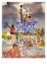 Watercolor Painting Of A Beach Scene And Lifeguards by Images Monsoon Limited Edition Pricing Art Print