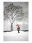 Woman Walking In Snow And Holding An Umbrella by Paul Katz Limited Edition Pricing Art Print