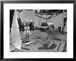 Suburban Mother Playing With Her Two Daughters While Hanging Laundry In Backyard by Alfred Eisenstaedt Limited Edition Pricing Art Print
