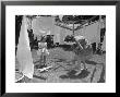 Suburban Mother Playing With Her Two Daughters While Hanging Laundry In Backyard by Alfred Eisenstaedt Limited Edition Print