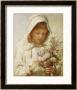 The Month Of September, A Young Girl In White, Holding A Bunch Of Flowers by Carl Wilhelm Friedrich Bauerle Limited Edition Pricing Art Print