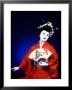 Close-Up Of Geisha Girl In Blue With Fan, Kyoto, Japan by Bill Bachmann Limited Edition Pricing Art Print