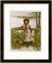 Girl Stands At A Stile With A Load Of Holly And A Sprig Of Mistletoe by H.J. Johnstone Limited Edition Print