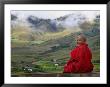 Monk And Farmlands In The Phobjikha Valley, Gangtey Village, Bhutan by Keren Su Limited Edition Print