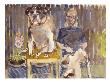 Watercolor Painting Of A Man And Dog Sitting by Images Monsoon Limited Edition Print