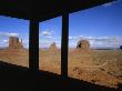 Visitor Center's Windows Frame The Two Mittens And Merrick Buttes by Stephen St. John Limited Edition Pricing Art Print