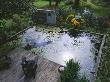 Concrete Sculpture, Lily Pond, Decking And Adirondack Chairs by Clive Nichols Limited Edition Print