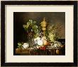 A Still Life With Roses, Carnations, An Iris, Grapes, A Silver Plate, Two Medalions by Emily Stannard Limited Edition Print