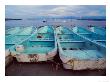 Turquoise Fishing Boats In Fishing Village, North Of Puerto Vallarta, The Colonial Heartland, Mexic by Tom Haseltine Limited Edition Print