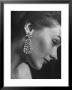 Model Wearing Long 3 1/4 Inch Faux Diamond Earrings by Nina Leen Limited Edition Print