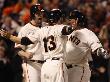 Texas Rangers V San Francisco Giants, Game 1: Juan Uribe, Cody Ross, Aubrey Huff by Jed Jacobsohn Limited Edition Print