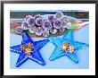 Arrangement Of Star Anise On Glass Star Shaped Tiles, On Blue Table With Echinops Ritro by Linda Burgess Limited Edition Print