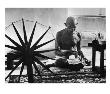 Indian Leader Mohandas Gandhi Reading As He Sits Cross Legged On Floor by Margaret Bourke-White Limited Edition Pricing Art Print