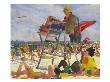 Watercolor Painting Of A Beach Scene With Lifeguard by Images Monsoon Limited Edition Pricing Art Print
