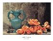 Julia's Roses Lying Beside Blue Vase by Linda Burgess Limited Edition Print