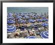 Blue Umbrellas And People Crowd Beach by Russell Mountford Limited Edition Pricing Art Print