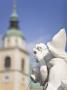 River God Statue On The Robba Fountain With The Cathedral Of St. Nicholas In The Background, Lublja by Lizzie Shepherd Limited Edition Print