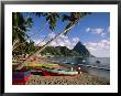 Fishing Boats At Soufriere With The Pitons In The Background, West Indies, Caribbean by Yadid Levy Limited Edition Print