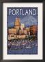 Portland, Oregon - Skyline At Night, C.2009 by Lantern Press Limited Edition Print