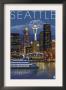 Seattle, Washington At Night, C.2008 by Lantern Press Limited Edition Print