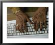 Woman's Hands On A Computer Keyboard Decorated With Henna by Lynn Abercrombie Limited Edition Pricing Art Print